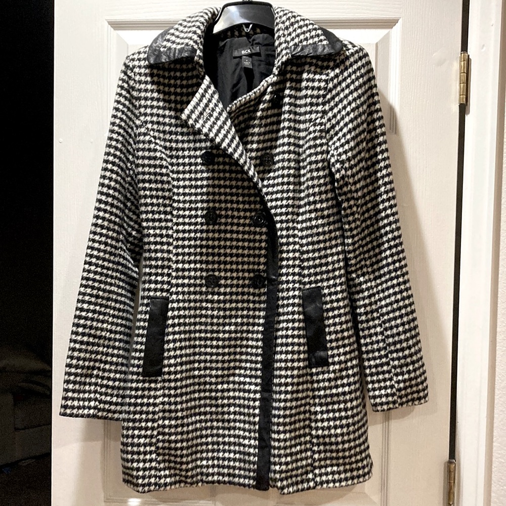 BCX Plaid double breasted coat Black/White